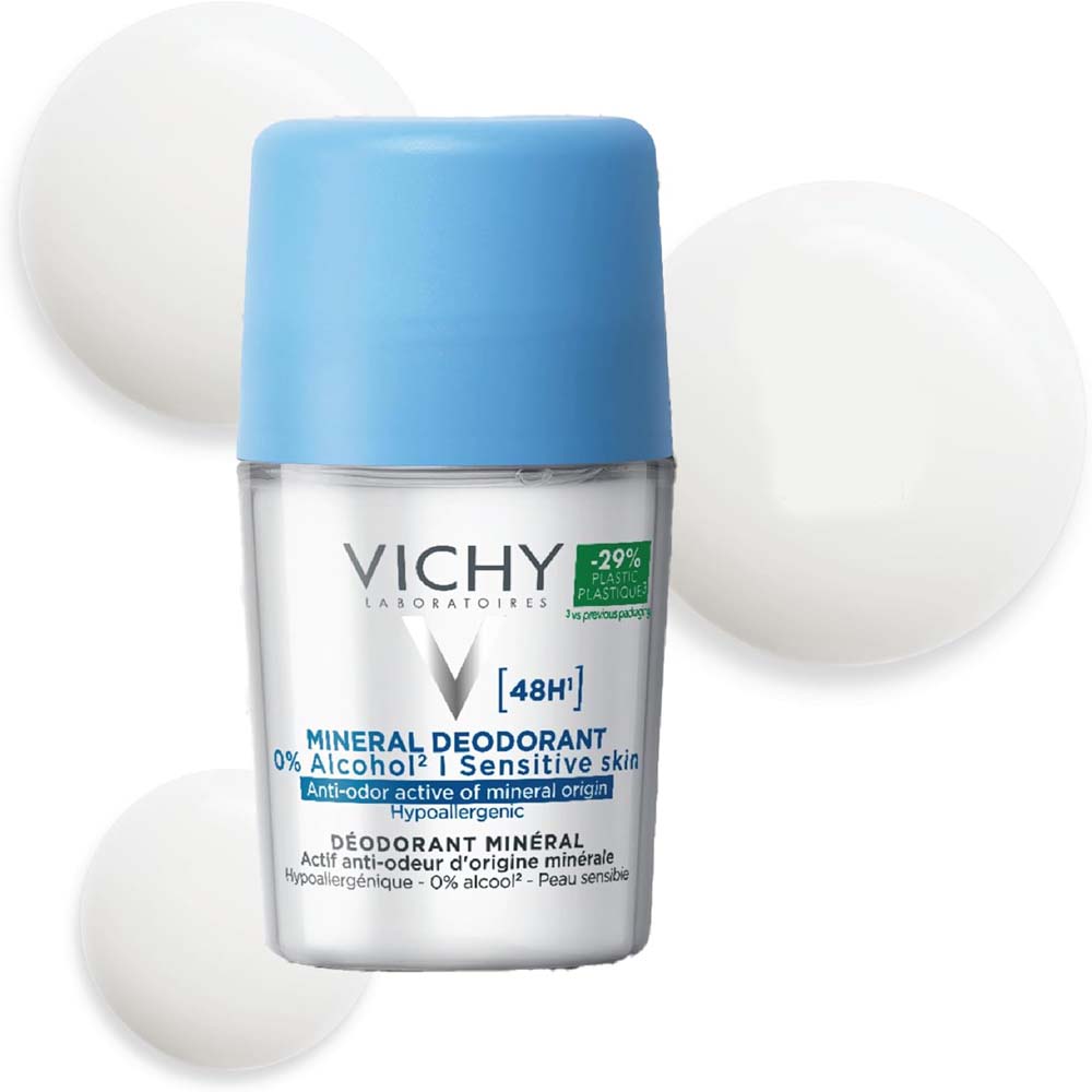 Vichy Mineral Deodorant - 48-Hour Anti-Odor Protection, Aluminum Salt-Free, Gentle for Sensitive Skin, 50ml
