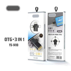 YS-1410 3-in-1 OTG Adapter - USB 3.0, SD/TF Card Reader & Charging Port for Smartphones, Tablets & Laptops