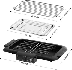 Smokeless Indoor/Outdoor Electric Grill | Portable Tabletop Grill with Adjustable Settings for Kitchen & BBQ | Perfect for Year-Round Grilling