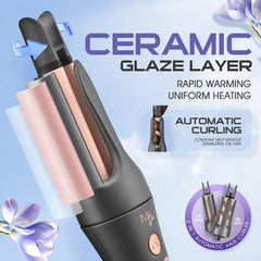Auto Hair Curler with Ceramic-Aluminum Barrel - 360° Rotating Cord for Salon-Quality, Hair-Protecting Curls at Home