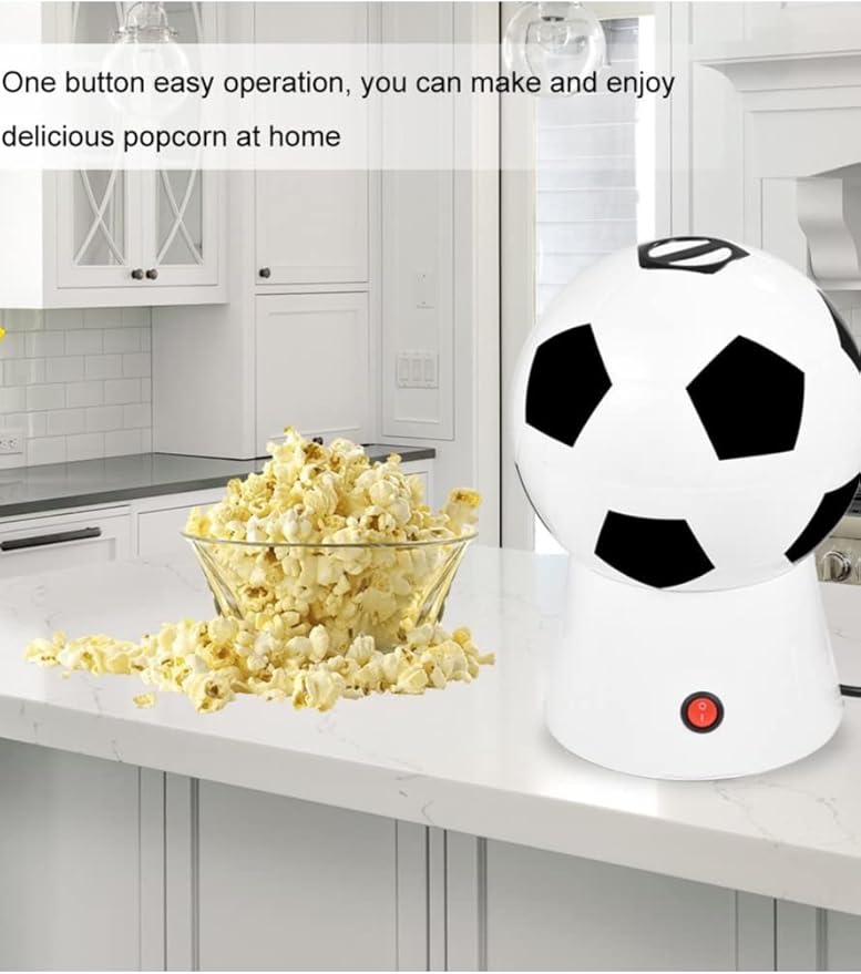 Football Popcorn Maker, 1200W Hot Air Popcorn Machine | Healthy, Oil-Free Snack with Overheat Protection & Temperature Control | Perfect for Game Nights and Parties