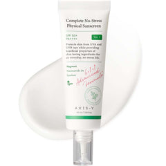 AXIS-Y No-Stress Physical Sunscreen V3. SPF 50 mineral sunblock with Niacinamide for sensitive, acne-prone skin. Vegan Korean skincare.