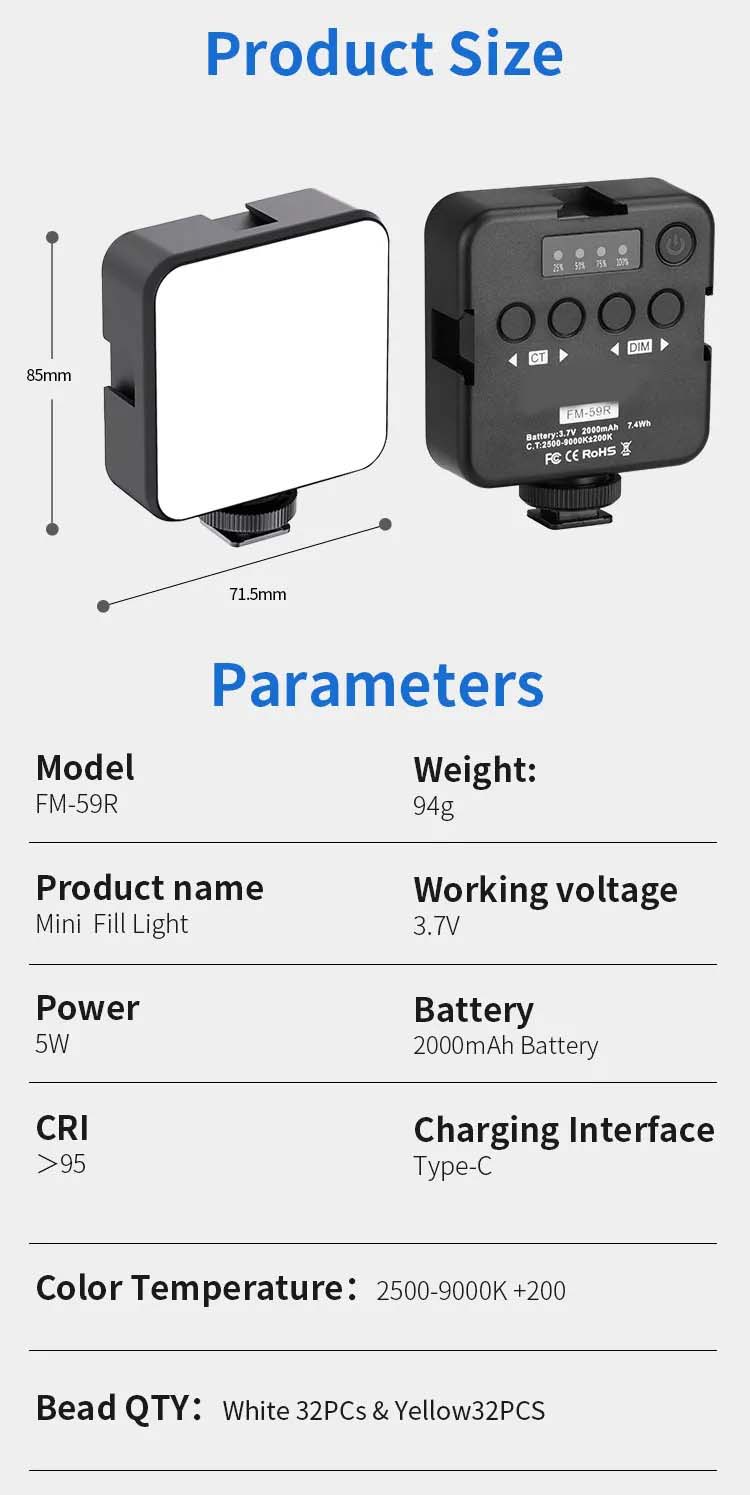 FM-59R Rechargeable Mini LED Light – Portable and Versatile Lighting Solution