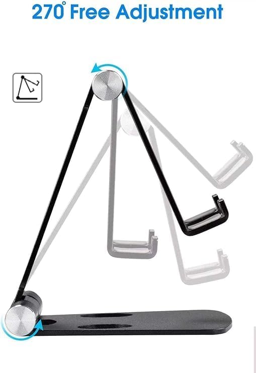 Fully Foldable Adjustable Cell Phone Stand | Desktop Phone Holder Cradle Dock for iPhone, iPad, Nintendo Switch, and Tablets (7-10") | Black