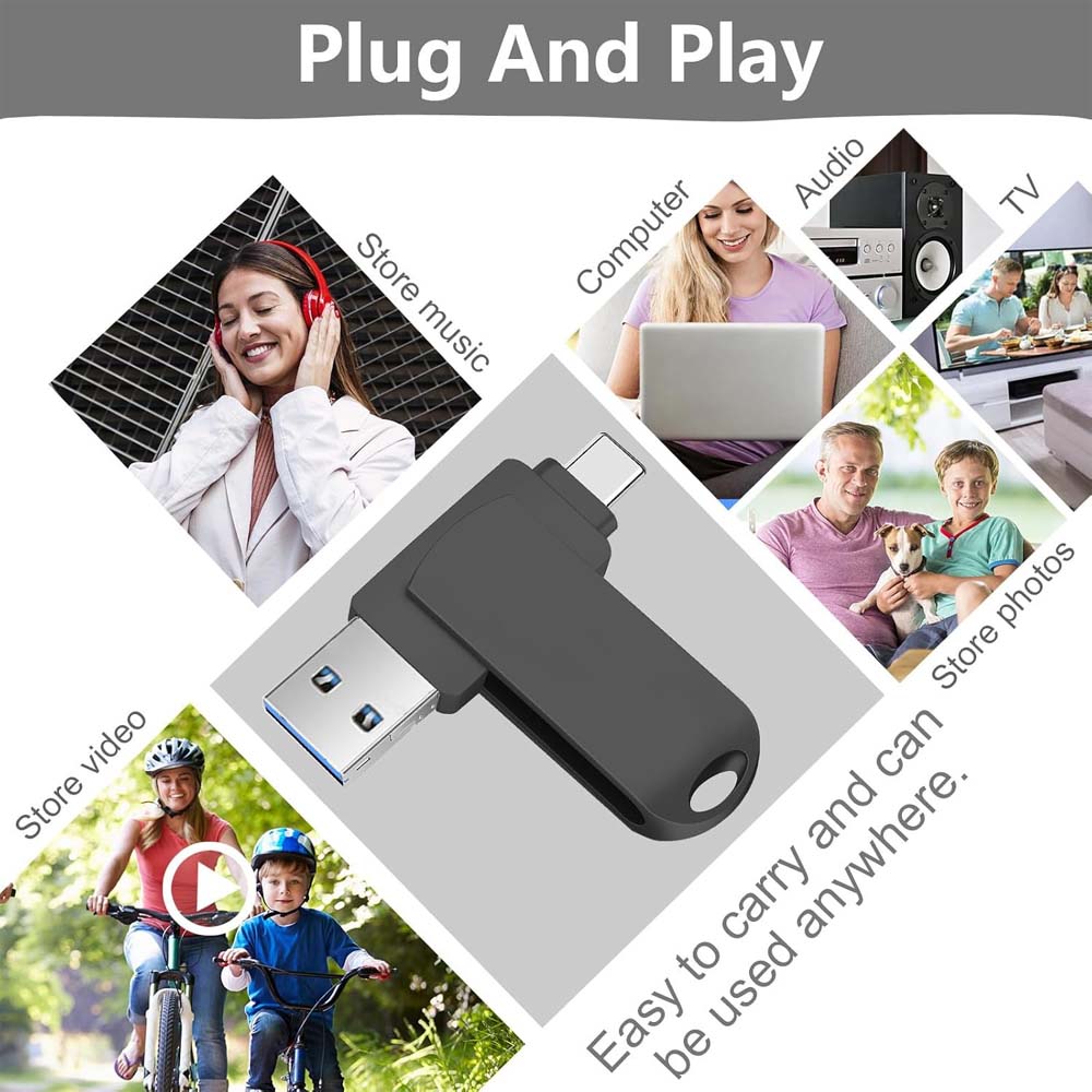 32GB USB-C Flash Drive - 170MB/s High-Speed Multi-Port Memory Stick for Android, Tablets, PCs & Phones (Black)