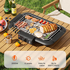 Smokeless Indoor/Outdoor Electric Grill | Portable Tabletop Grill with Adjustable Settings for Kitchen & BBQ | Perfect for Year-Round Grilling