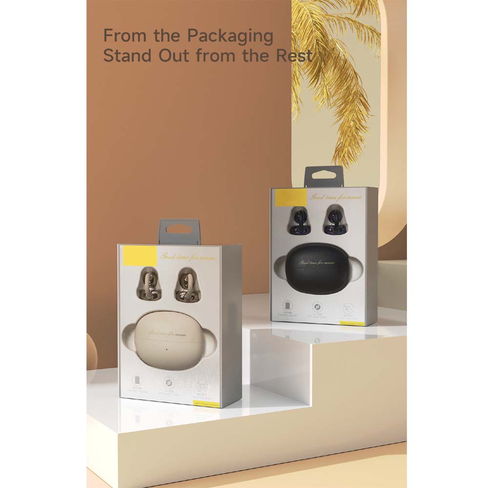 U-20 Open Ear Ring Headphones - Bluetooth 5.4 Clip-On OWS Earphones, 30H Battery, Noise-Cancelling, 4.9g Lightweight (White)