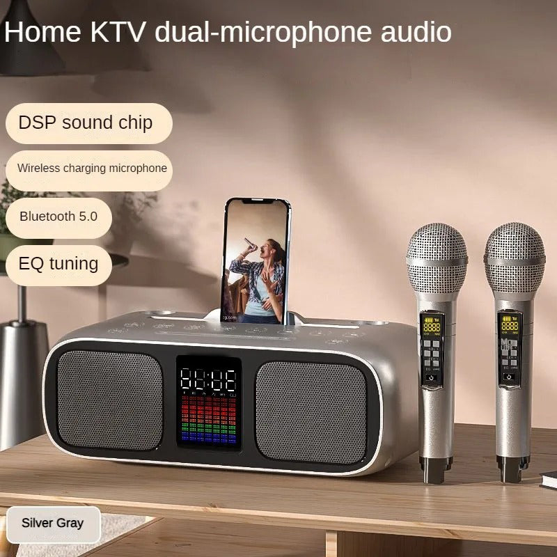 S39 Karaoke Speaker | Dual Horns, Wireless Dual Microphones | Mobile Entertainment & TV Karaoke All-In-One (Golden)