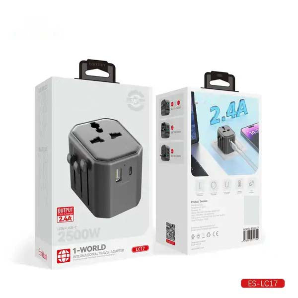 Universal Travel Adapter - All-in-One International Power Adapter with UK/US/AUS/EU Plugs & 4 USB Ports, Portable Outlet Charger Converter for Smartphones, Tablets, and More
