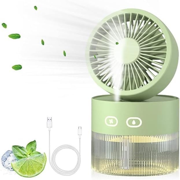 Two-in-One Desktop Spray Humidification Fan – USB Rechargeable Portable Mini Mute Electric Fan with Night Light (Multi)