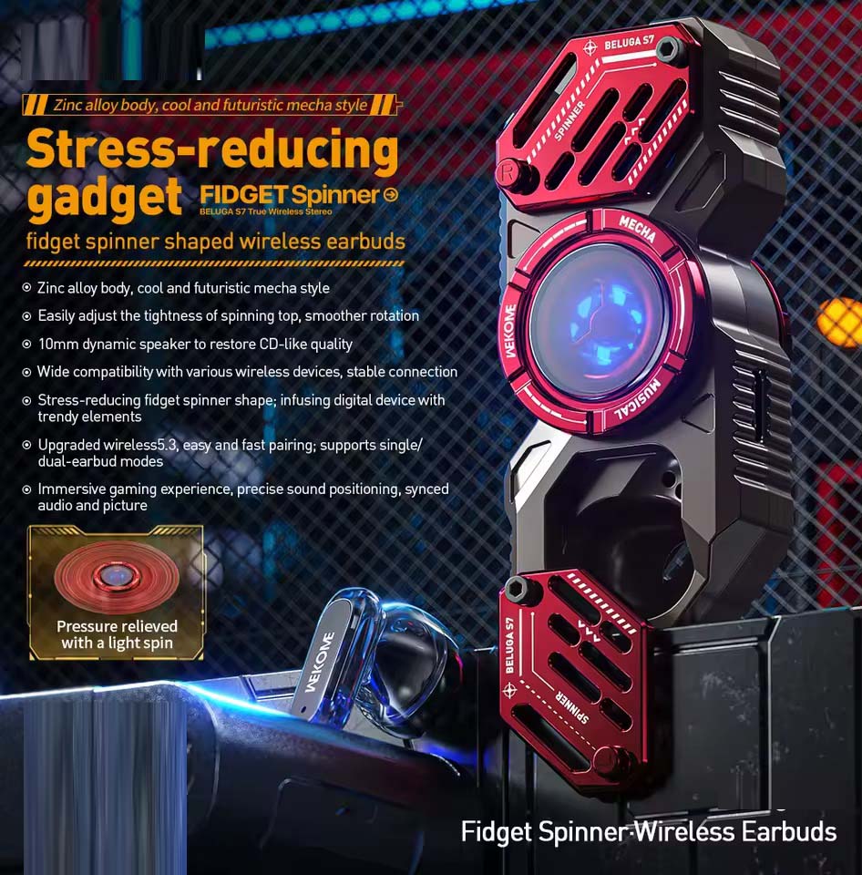 Fidget Spinner Earphones – Colorful Glow in The Dark, High-Speed & Silent, Cool Metal Gear Design, Stress Relief for Kids & Adults