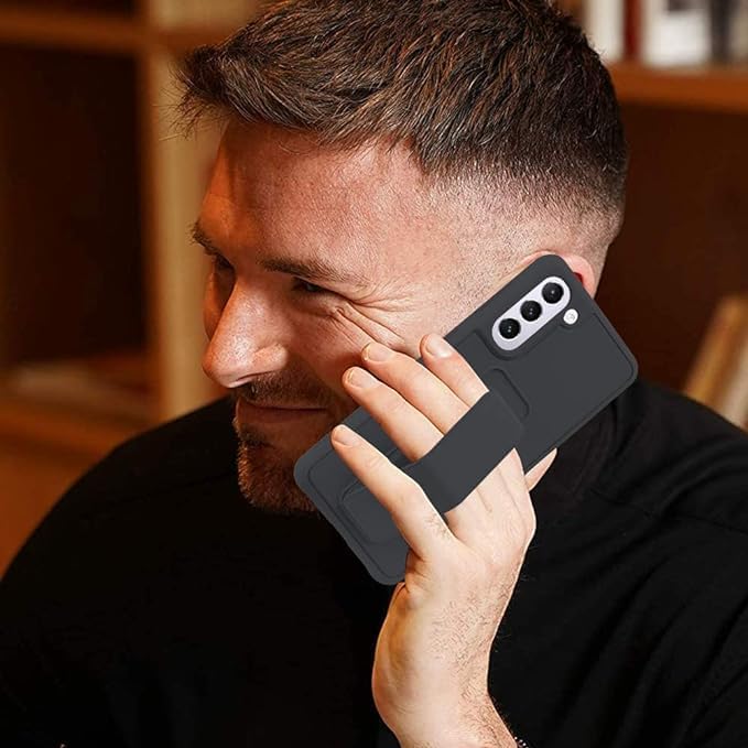 Slim Protective Case for Samsung Galaxy S21 to S24 Plus 5G (6.7 Inches) | Leather Hand Strap Holder & Kickstand | Black