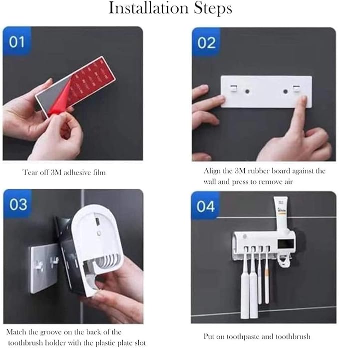 3-in-1 Intelligent Photosensitive Toothpaste Dispenser | Wall Mounted USB Rechargeable Solar Power Toothbrush Holder (White)