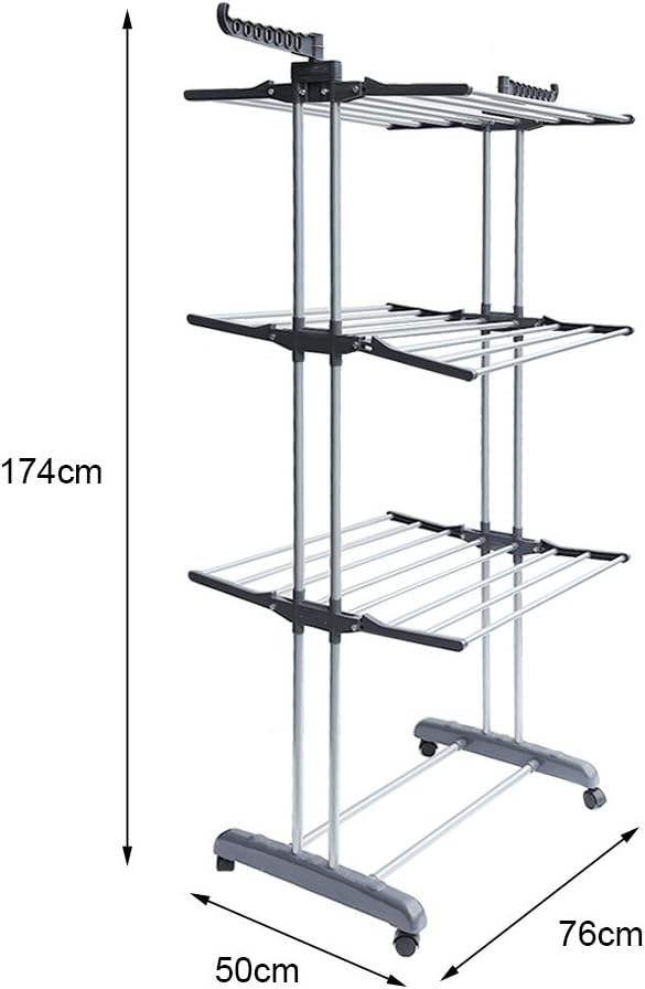 Foldable Rolling Laundry Drying Rack with Adjustable Shelves | Heavy-Duty Stainless Steel Rods | Compact Storage | 4-Tier Adjustable Height & Portable Design