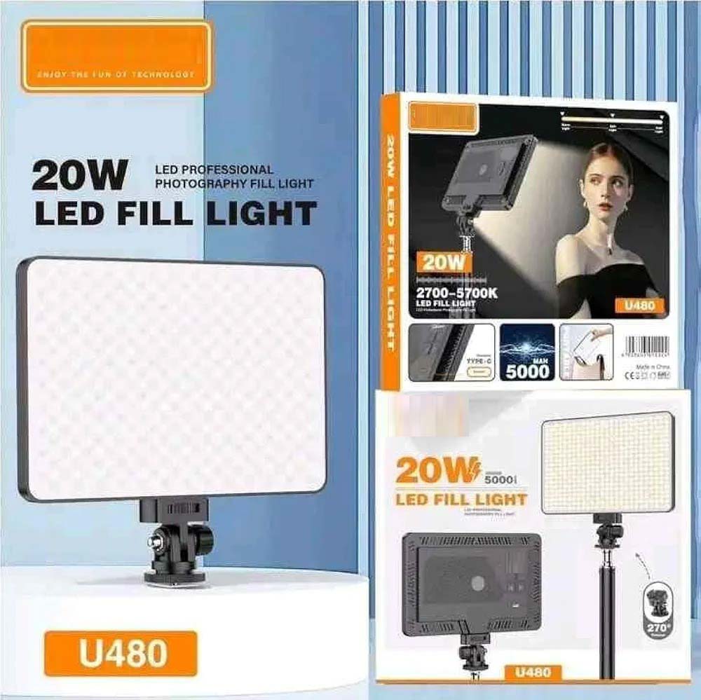 U480 LED Video Light - 5000mAh Rechargeable Camera Light, 10-100% Dimmable, 3200-5600K Bi-Color for Photography/Videography