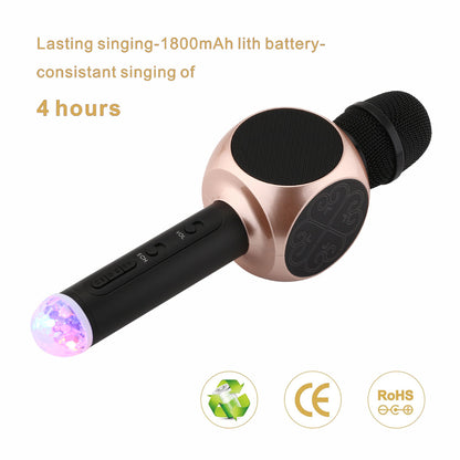4-Hour Portable Handheld Karaoke Microphone with LED Lights | Wireless Karaoke Player for Home Parties, KTV, and Music Singing | Bluetooth Mic with Built-in Speaker | Rechargeable and Easy to Use for Adults and Kids (Multi)