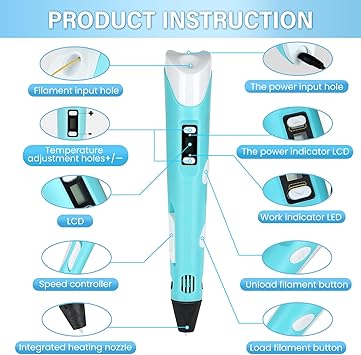 3D Pen Upgrade | Intelligent 3D Printing Pen with LCD Screen, Automatic Feeding | Includes 12 Colors PLA Filament Refills | Creative Gift for Kids
