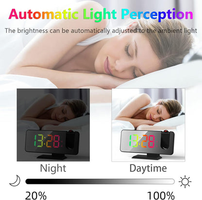 Projection Alarm Clock - 180° Rotatable Ceiling Projector, RGB LED Display, Dual Alarm & 5-Level Dimmer (Black)