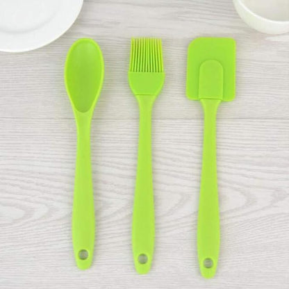 3 Piece Silicone Spatula Spoon & Brush Cooking Utensil Set | Heat Resistant for Baking & Cooking
