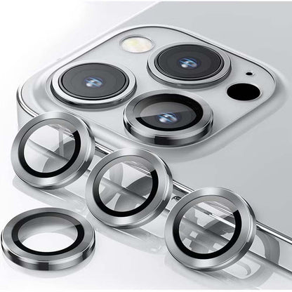 iPhone 14 Pro Max/15 Pro Camera Lens Protector - 3-Pack 9H Tempered Glass with Alloy Ring (Silver Titanium)