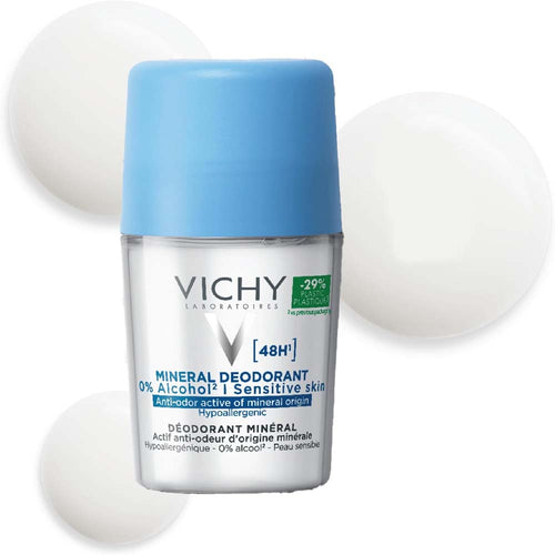 Vichy Mineral Deodorant - 48-Hour Anti-Odor Protection, Aluminum Salt-Free, Gentle for Sensitive Skin, 50ml