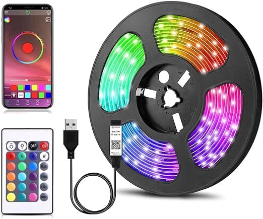 5m Bluetooth LED Strip with USB RGB TV Backlight | Smart App Controlled, Music Sync, and 24-Button Remote | Ideal for Home and TV Decoration