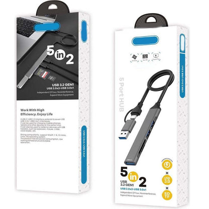 Type-C USB-A 5-in-2 Hub – USB 3.0 and USB 2.0 Accessories for PC and Computer