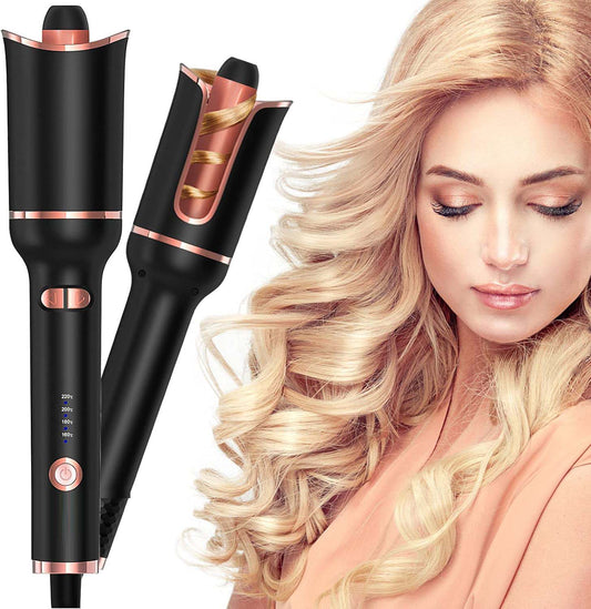 Automatic Hair Curler – 1" Rotating Curling Wand, Fast Heat, Dual Voltage, for Women – Creates Perfect Curls in Mid-Length to Long Hair (Black)