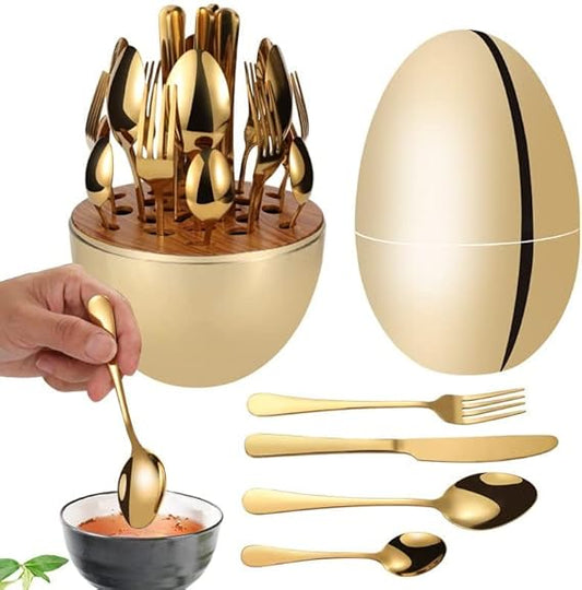 24-Piece Cutlery Set – Luxury Stainless Steel Scandinavian Style Tableware (Gold Finish)