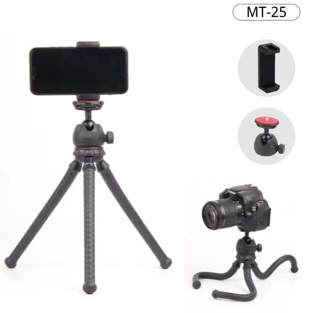 MT-25 Mini Flexible Tripod - Portable Phone & Camera Stand with Bendable Legs for Tabletop, Vlogging & Photography