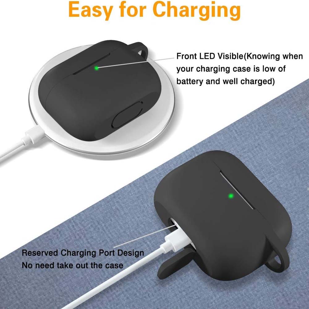 AC05 AirPods Pro Protective Case. Shockproof silicone cover with carabiner clip. Wireless charging compatible & LED visible.