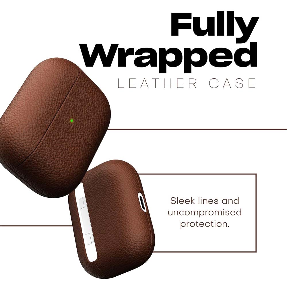 Leather Case for AirPods Pro – Handcrafted Fully-Wrapped Genuine Italian Leather with Pebble Grain Finish, Natural Brown, Premium Protection & Style