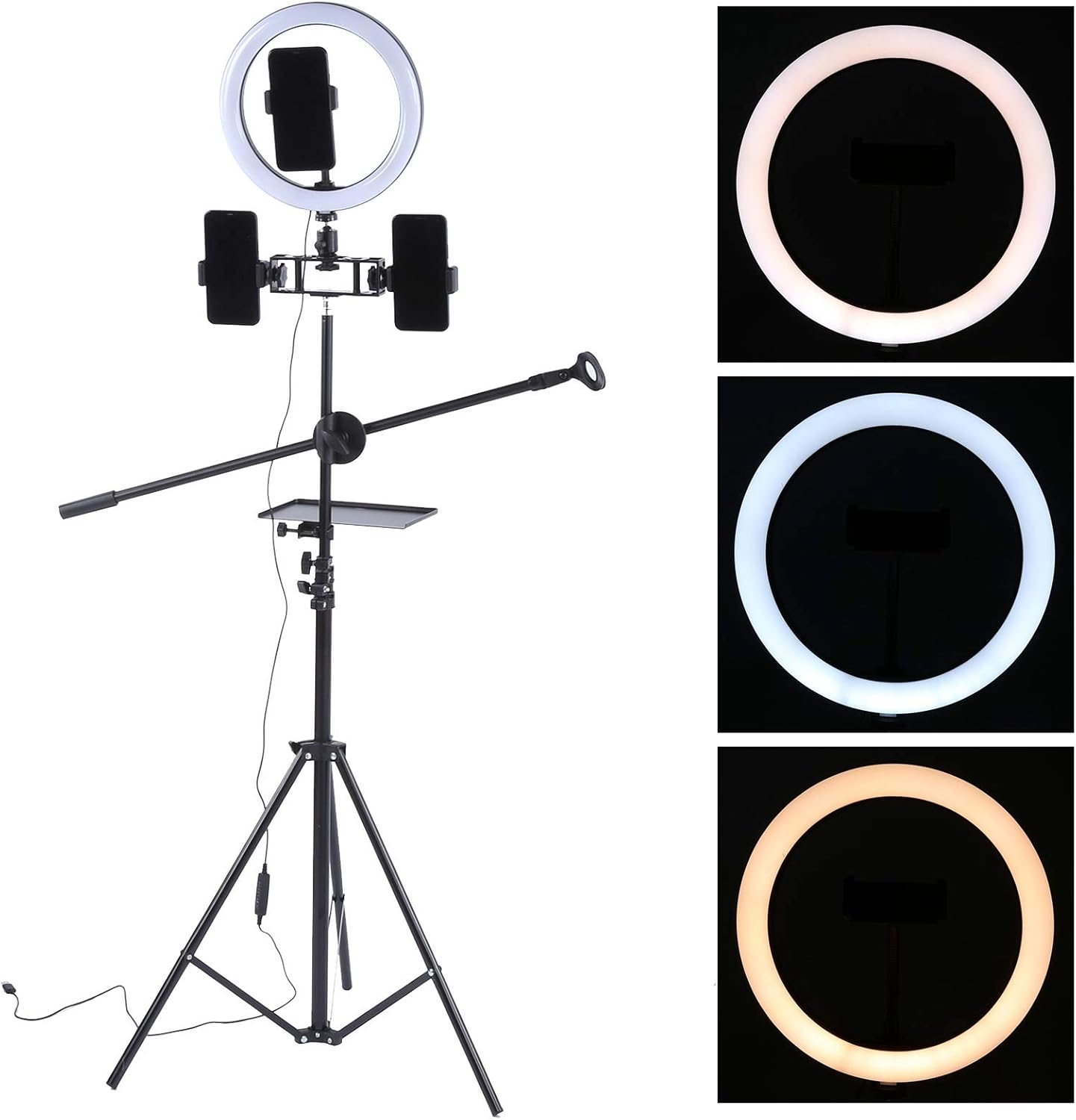 Ring Light Sound Card Tray with Live Microphone Stand | Adjustable Threaded Clamp Clip | Tripod Bracket Accessories with Mobile Phone Holder