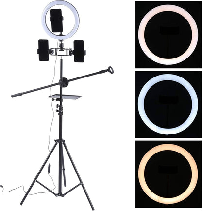 Ring Light Sound Card Tray with Live Microphone Stand | Adjustable Threaded Clamp Clip | Tripod Bracket Accessories with Mobile Phone Holder