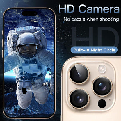 iPhone 16/17 Pro Max Camera Lens Protector - 3-Pack 9H Tempered Glass with  Alloy Ring, Anti-Scratch HD Cover (Desert Titanium)