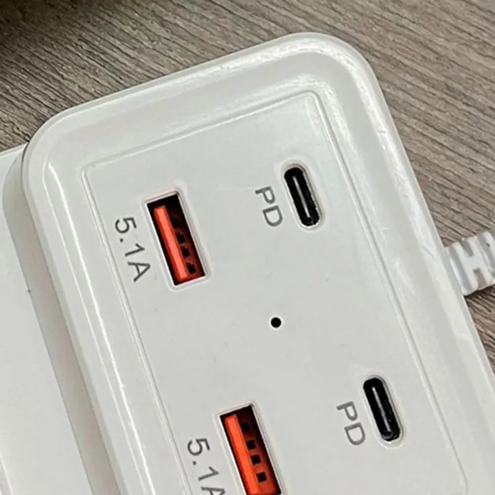 Intelligent USB Power Strip Plug with Dual PD & Dual USB Ports - 5.1A Multi-Port Fast Charging Power Supply | US/EU Plug, 4 USB Output Ports for Safe Charging | 100cm Wear-Resistant Extension Cable competible for iPhone, Android & Other Digital Devices