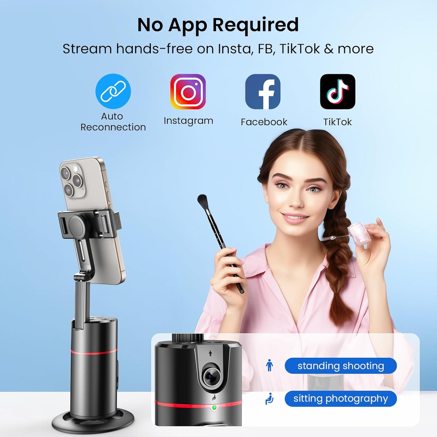 Tripod with Fill Lights – Smart Shooting Holder with 360° Rotation, Detachable Remote, and Gesture Control for Live Vlog Streaming