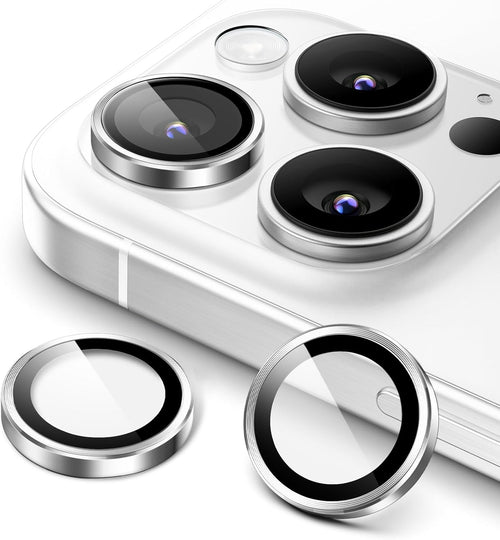 iPhone 16/17 Pro Max Camera Lens Protector - 3-Pack 9H Tempered Glass with  Alloy Ring, Anti-Scratch HD Cover (Silver Titanium)