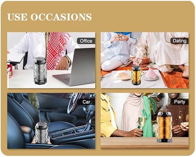 Elegant USB Rechargeable Incense Burner – Portable Oud and Bakhoor Burner for Home, Office, and Car (Orange)