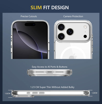 Magnetic Clear Case for iPhone 17 Pro Max - MagSafe Compatible, Anti-Yellowing Slim Silicone TPU Bumper, Shockproof Protection