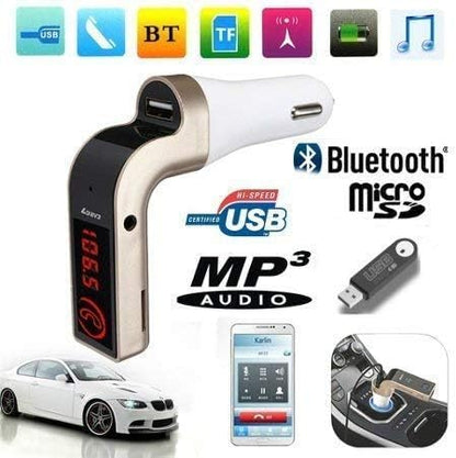 Car G7 LCD Bluetooth Car Charger FM Kit | MP3 Transmitter with USB & TF Card Slot | Hands-Free Calling | Compatible with All Android & iOS Devices | Golden