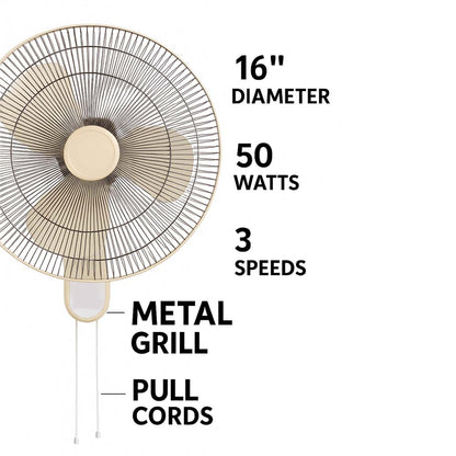 MWFV-432 16" Wall Mount Fan - 3-Speed, Adjustable Tilt, Quiet Operation for Home & Commercial Spaces Without remote