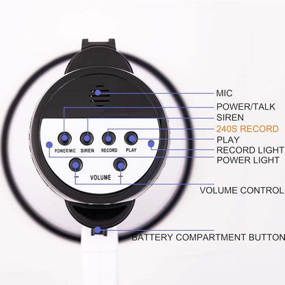 Portable Megaphone Bullhorn 25W Rechargeable with siren, music, recording & adjustable volume. Lightweight with strap.