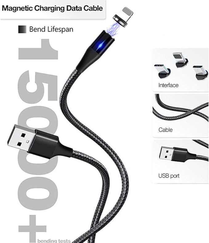3-in-1 Magnetic Charging Cable | 3A Fast Charge | Compatible with Micro USB, Type C, and All iProduct Devices