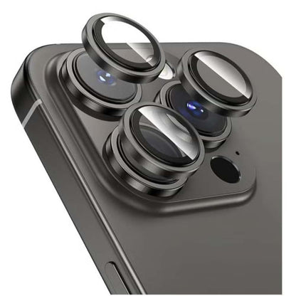 iPhone 14 Pro Max/15 Pro Camera Lens Protector - 3-Pack 9H Tempered Glass with Aluminum Alloy Ring (Black )