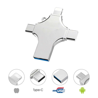 512GB 4-in-1 USB 3.0 Flash Drive - Compatible with iPhone, Android, iPad, Mac, PC, Galaxy S, Windows | High-Speed USB A, USB C, Micro USB & iPhone Connector | Ultra-Fast Thumb Drive, Jump Drive, Memory Stick, Portable Hard Drive for Seamless Data Transfer