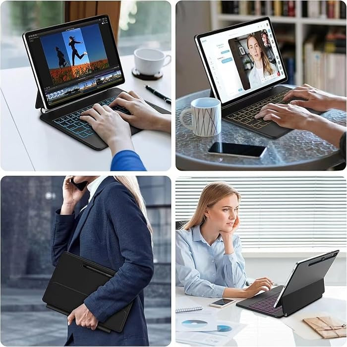 Keyboard Case Compatible with Samsung Galaxy Tab | Multi-Touch Trackpad, Pen Slot, Backlit Keys | Smart Arabic-English Keyboard with Magnetic Stand