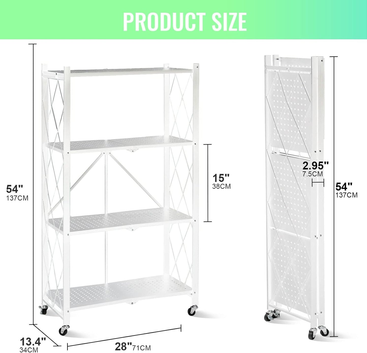 4-Layer White Mobile Folding Kitchen Storage Rack – No-Installation, Thickened Multi-Purpose Shelf (White)