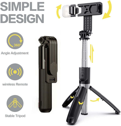 Bluetooth Selfie Stick Tripod D-10 | 360° Rotating Mini Live Broadcast Tripod with Detachable Remote for iOS & Android, Compact & Lightweight