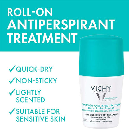 Vichy 48H Anti-Perspirant Deodorant - Intensive Treatment for Long-Lasting Protection & Freshness, 50ml